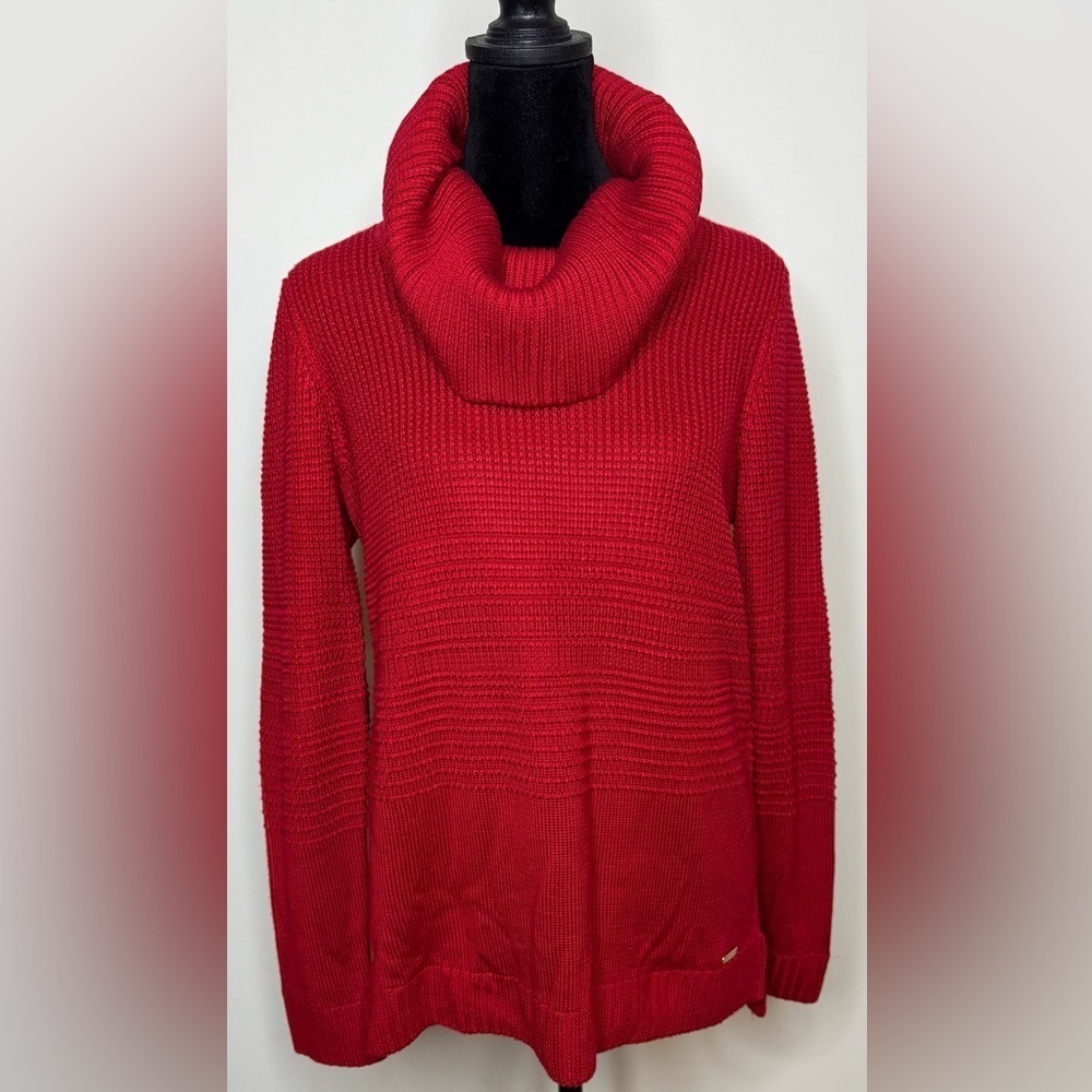Calvin Klein women’s Red Cowl neck sweater split hem Small Excellent condition